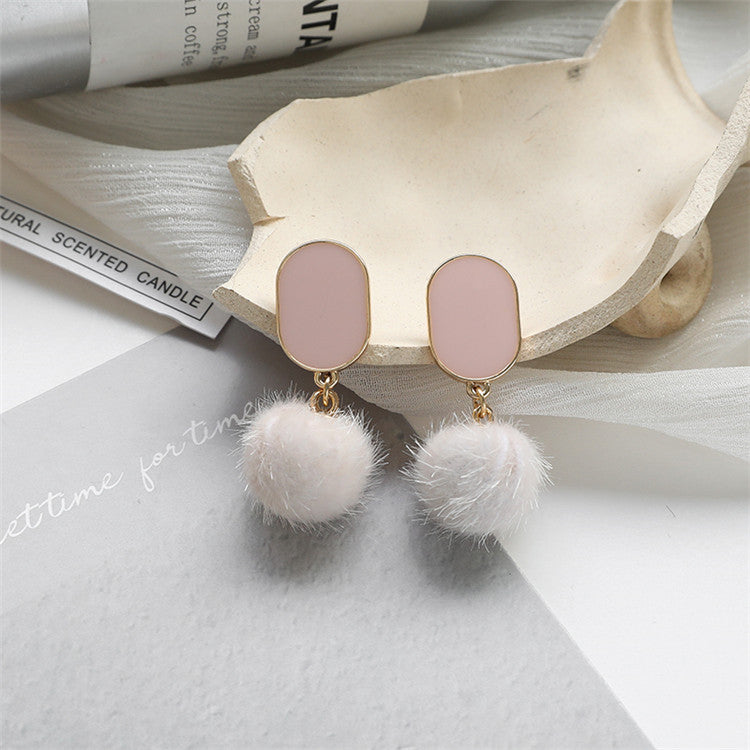 S925 Silver Studs with Plush Pom Poms - Cute Geometric Design