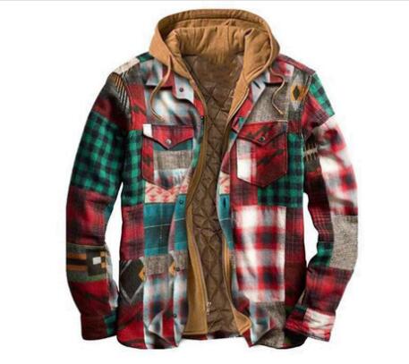 Thickened Cotton Plaid Hooded Jacket for Autumn & Winter