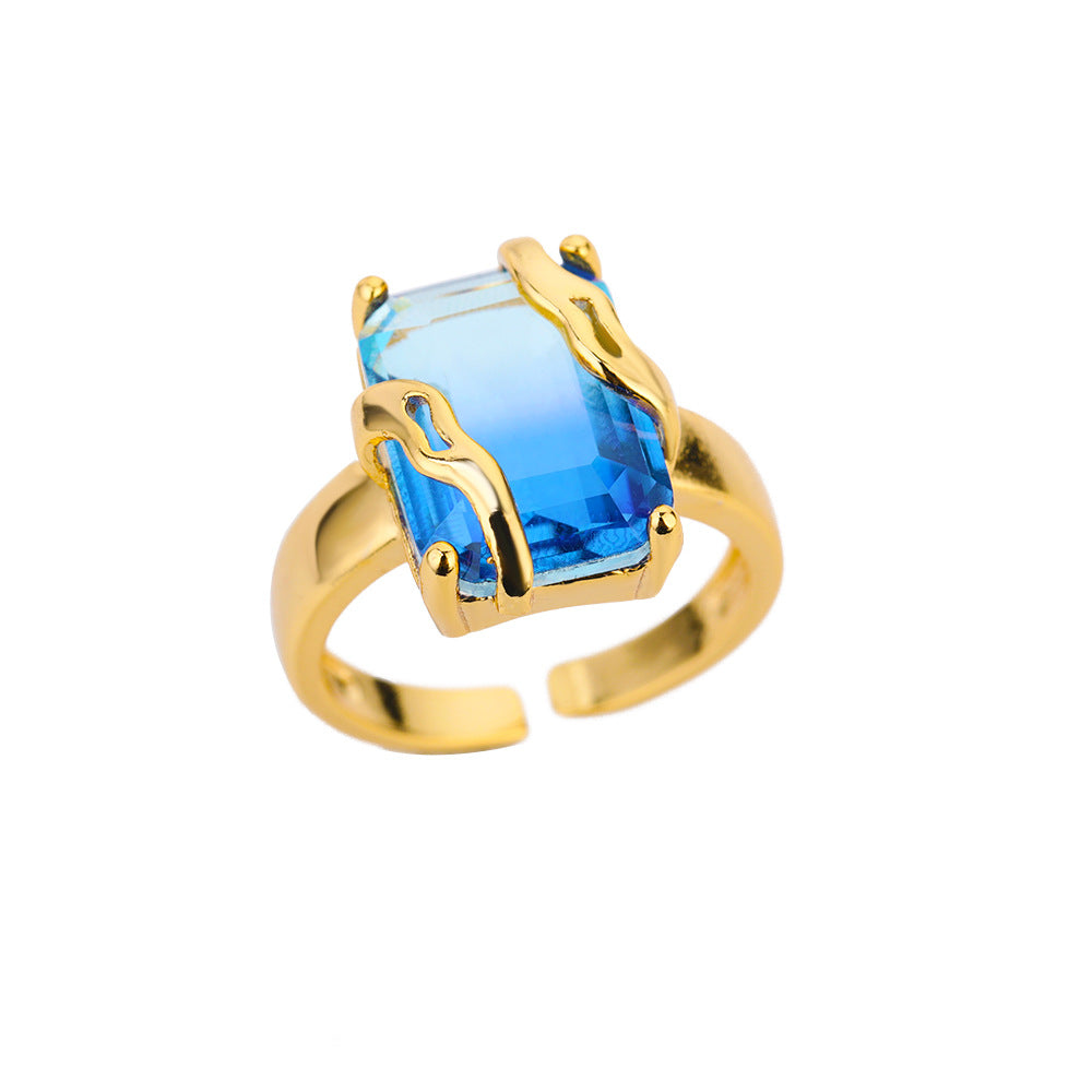 Retro Blue Zircon Trendy Personality Ring