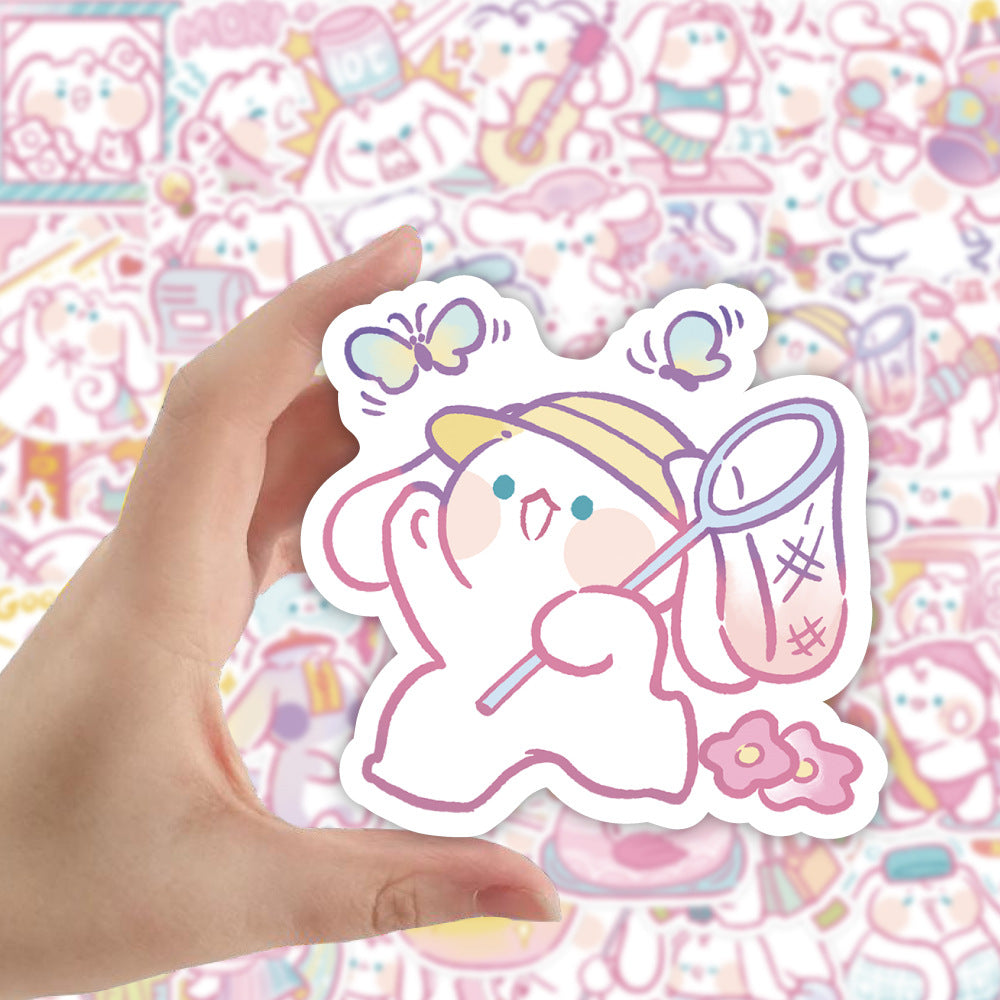 Cute Cartoon Pink Puppy Waterproof Stickers (60 Pack)