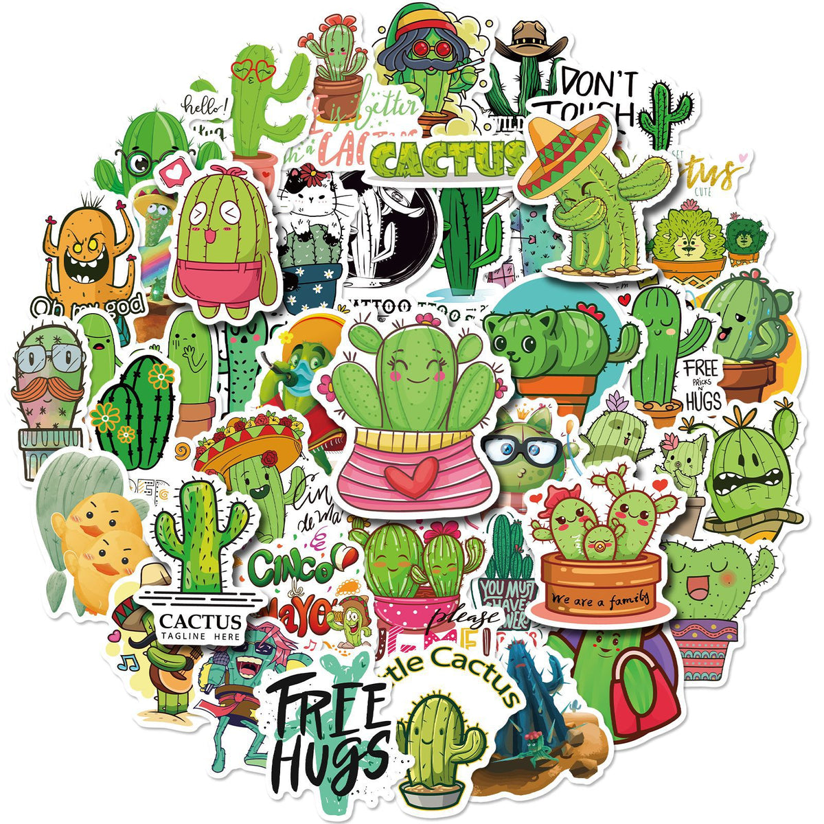 50 PCS Original Small Fresh Cactus Stickers Set