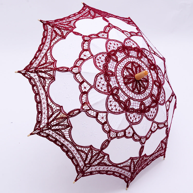 Embroidered Lace Umbrella with Cotton Fabric Decor