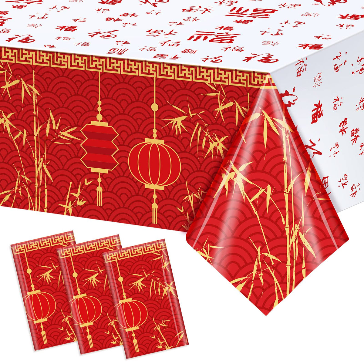 3 Pcs Chinese New Year Tablecloth 2025 Chinese New Year Decoration Plastic Happy New Year Tablecloth 51 x 87 Inch Table Decor for Spring Festival Party Supplies