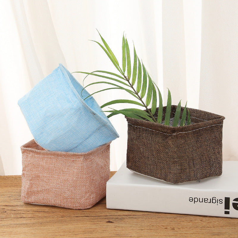 Mini Cotton and Linen Storage Basket for Desk Use
