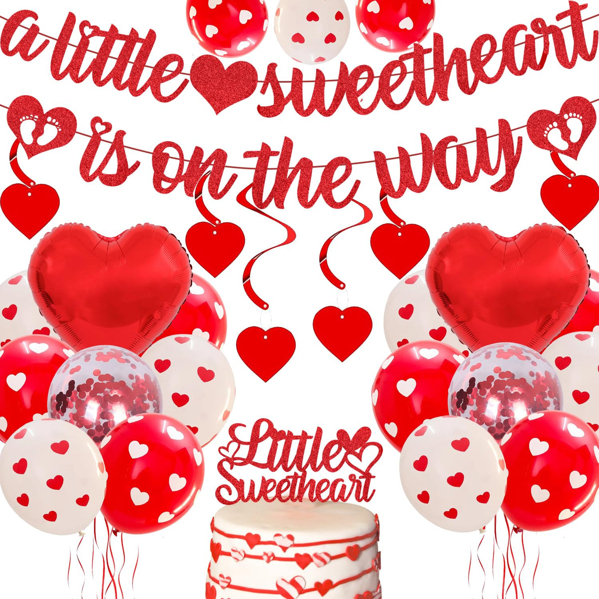Valentines Day Baby Shower Decorations Balloons Valentines Baby Shower Banner A Little Sweetheart is on The Way Banner Valentines Heart Balloons for Valentines Baby Shower Party Decor