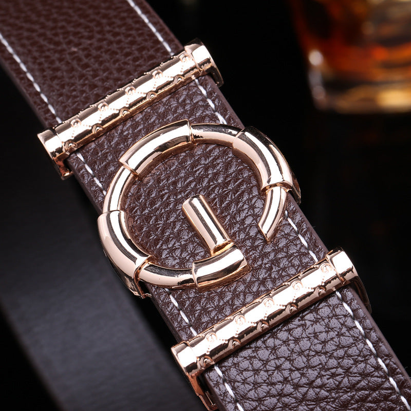 Smooth Buckle Casual Men's Belt - Microfiber, Unisex