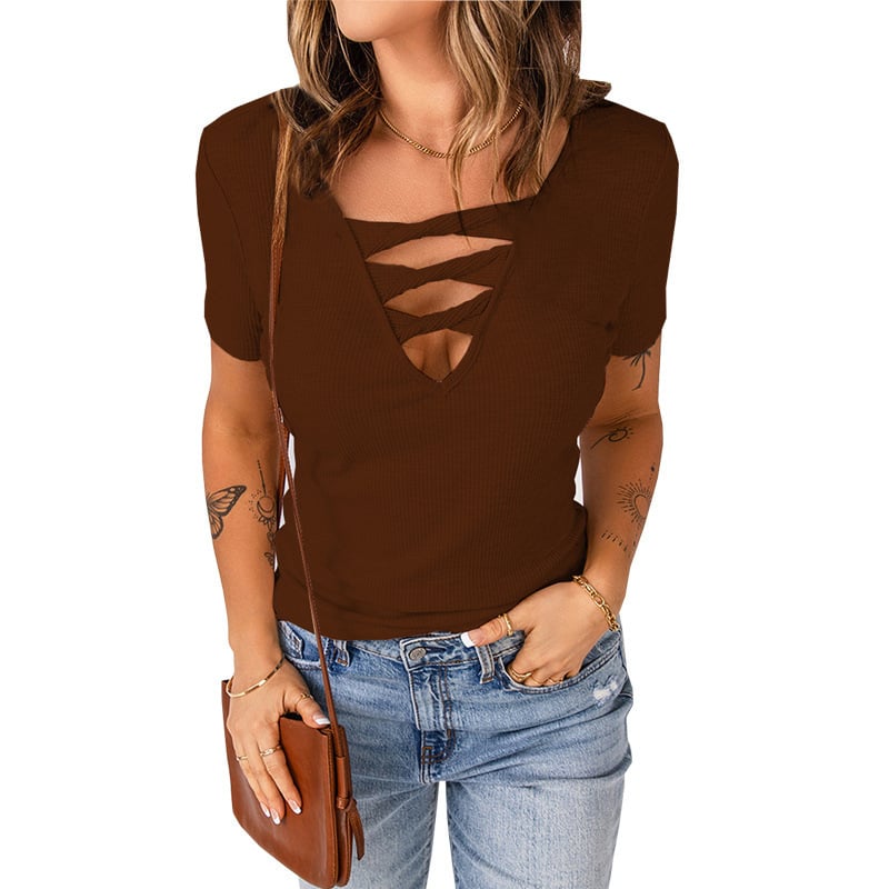 Plus Size V-Neck Pullover Solid Color Women's Top
