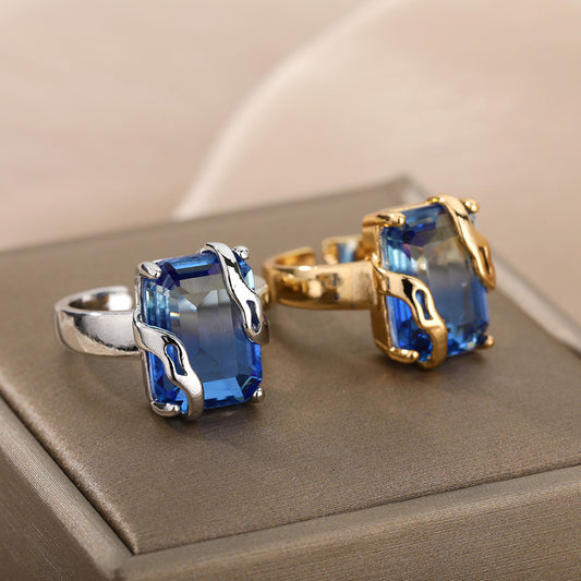 Retro Blue Zircon Trendy Personality Ring