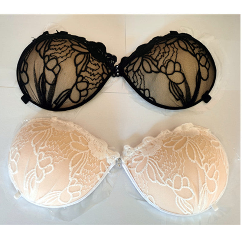 Thicker Embroidered Lace Invisible Bra with Silicone Cups
