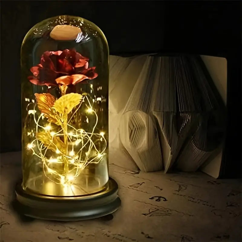 Light Up Rose in Glass Dome - 1pc Artificial Flower