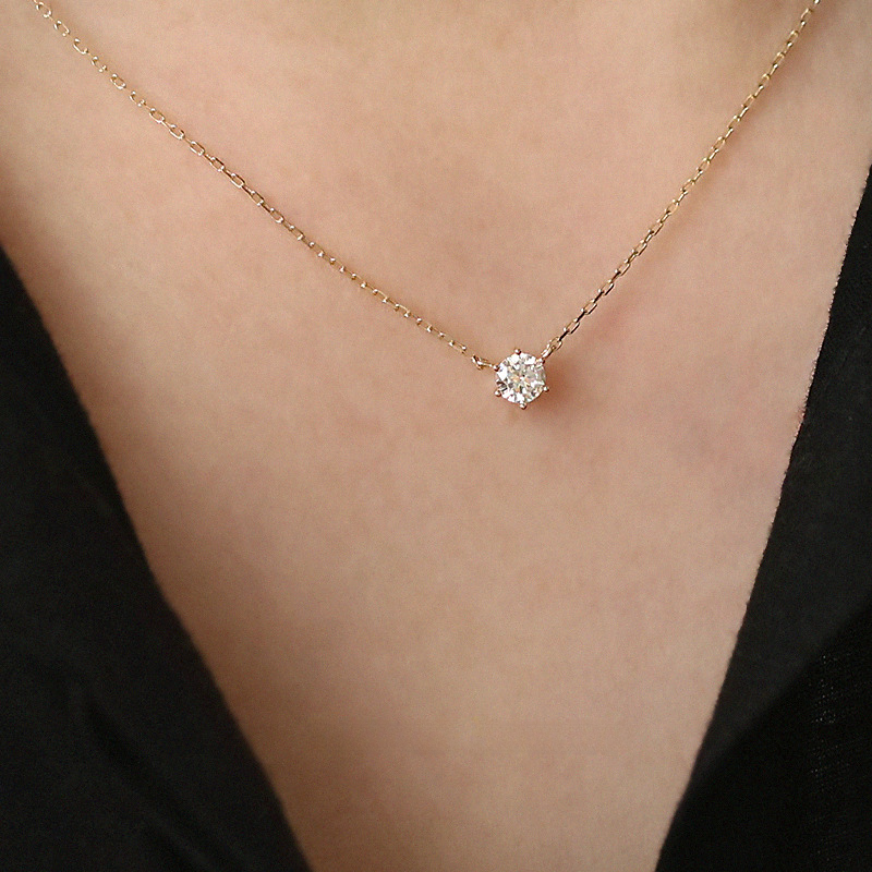 S925 Silver Plated 14K Gold Pendant Necklace with Zircon