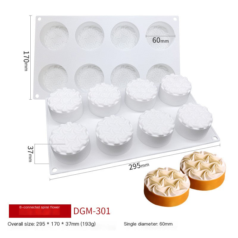 8-Cavity Spiral Silicone Mousse Cake Mold for Baking
