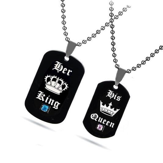 His King Her Queen Couple Necklace with Crown Pendant