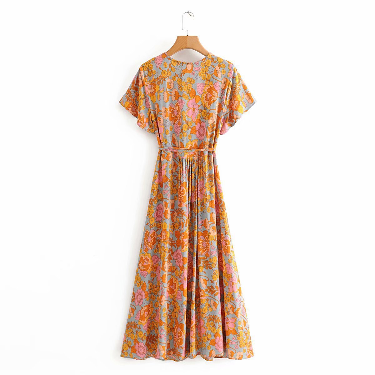 2024 Women's Floral Short Sleeve Wrap Maxi Dress