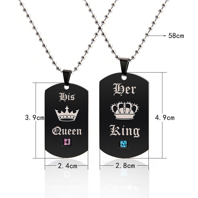His King Her Queen Couple Necklace with Crown Pendant