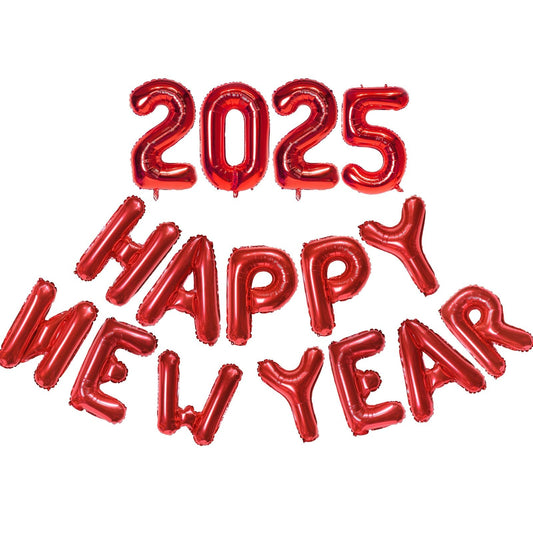 Red Happy New Year 2025 Balloons 16 Inch 2025 Foil Number Balloons 2025 New Years Decorations for New Years Eve Party Supplies 2025 New Years Eve Décor