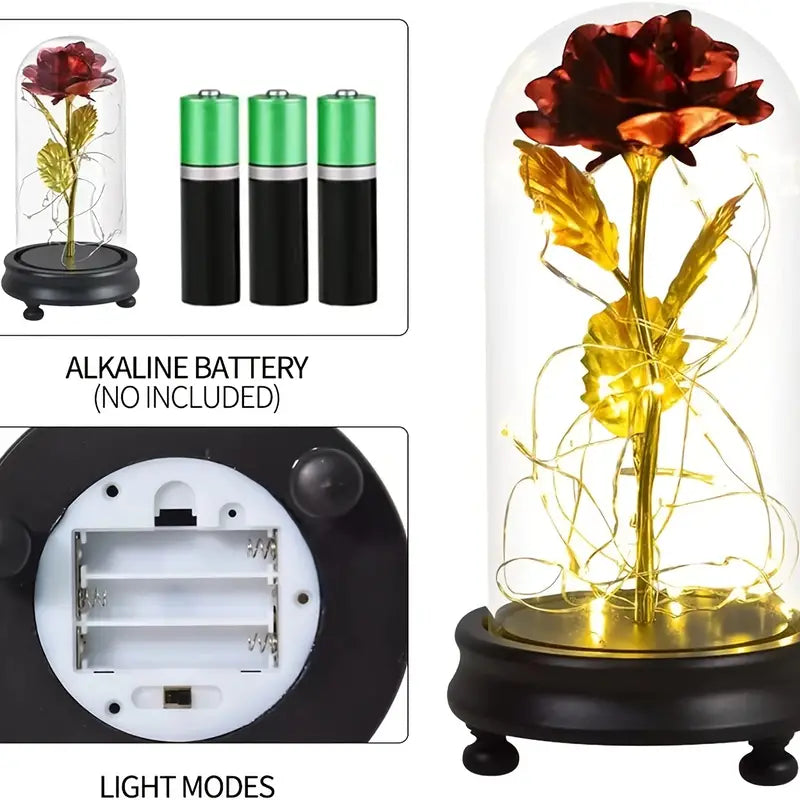 Light Up Rose in Glass Dome - 1pc Artificial Flower