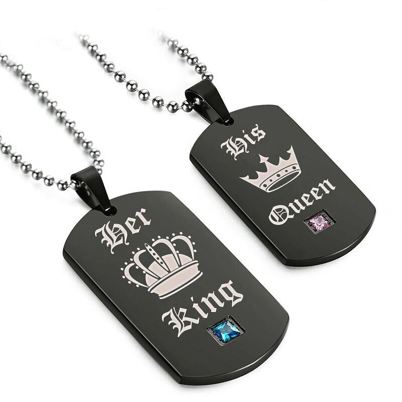 His King Her Queen Couple Necklace with Crown Pendant
