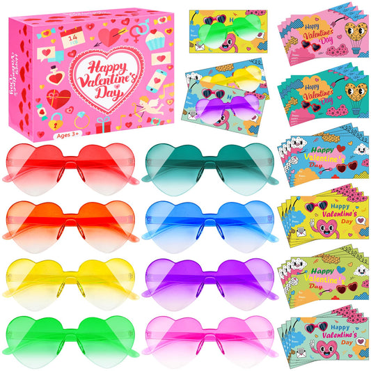 Valentines Heart Sunglasses for Kids 24 Valentines Cards with Kids Sunglasses Valentines Gifts for Students Classroom
