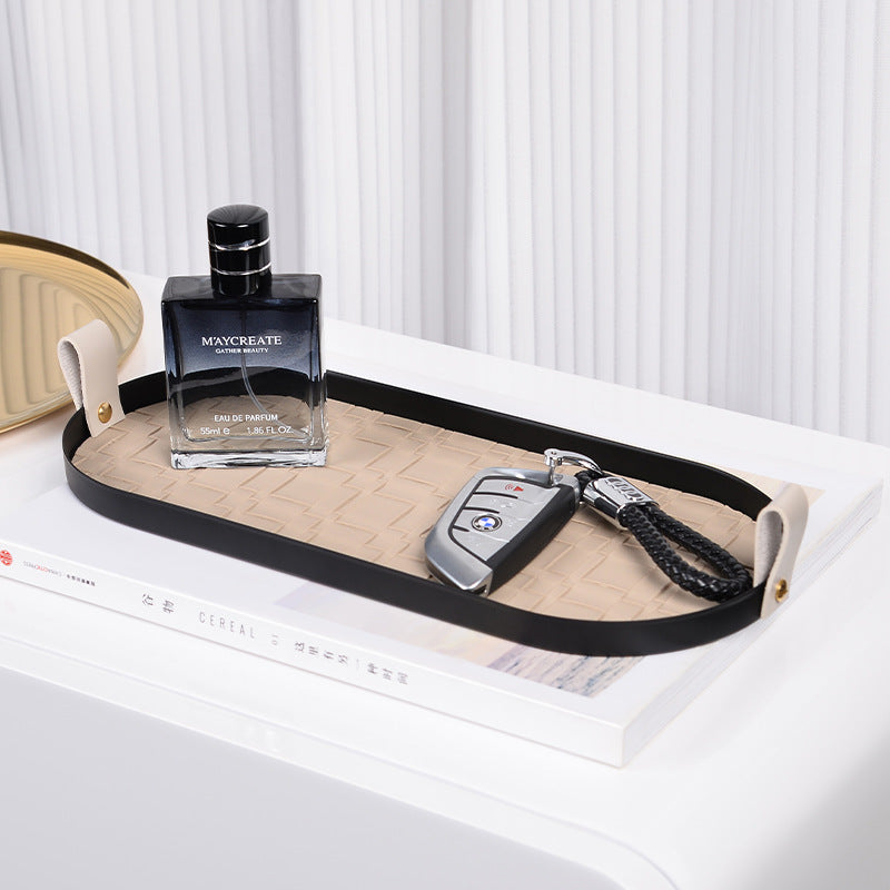 Woven Leather Metal Storage Tray for Keys and Cosmetics