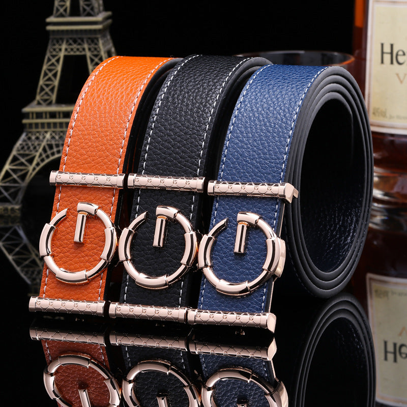 Smooth Buckle Casual Men's Belt - Microfiber, Unisex