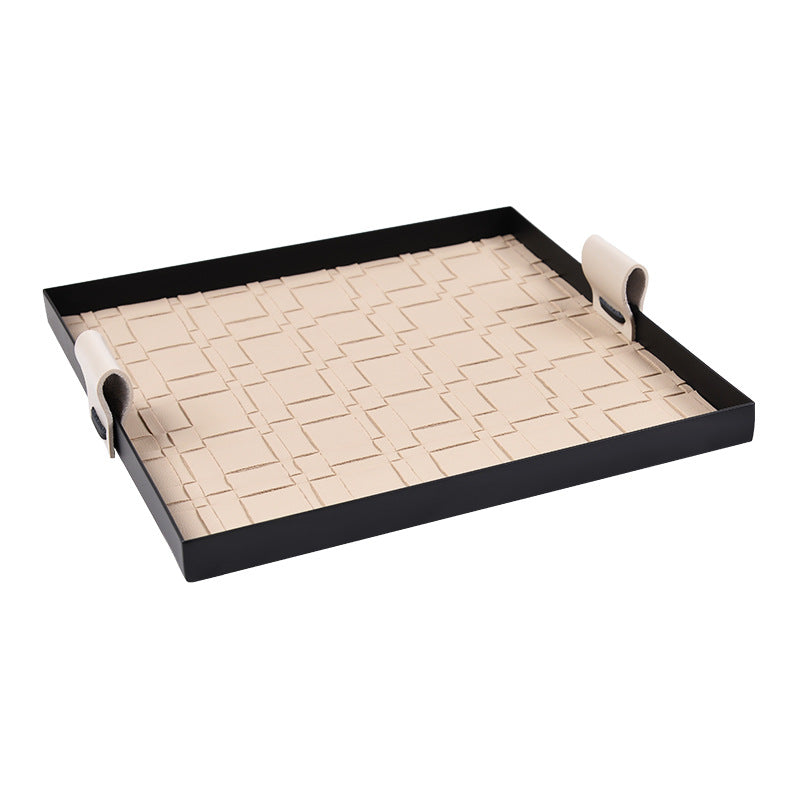 Woven Leather Metal Storage Tray for Keys and Cosmetics