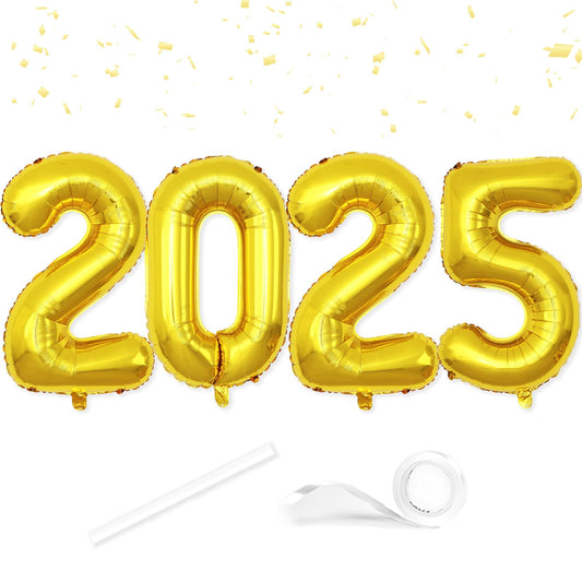 40 Inch Number 2025 Balloons Gold Giant Foil Mylar Helium Balloons for 2025 New Years Party Decorations New Years Eve Party Supplies Decoracion De Año Nuevo 2025 Graduation | Gold