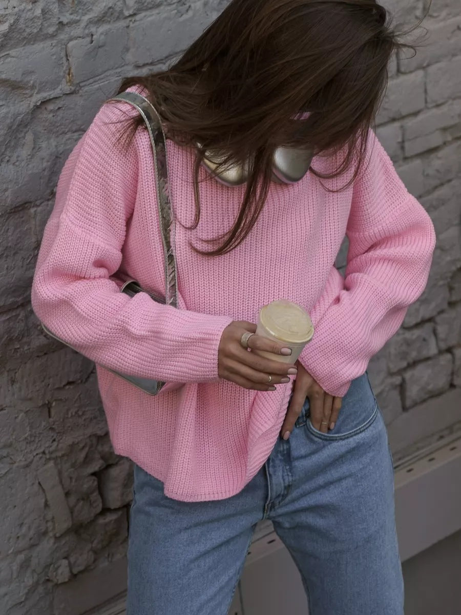 2024 Women's Loose Knit Sweater - Solid Color Crewneck