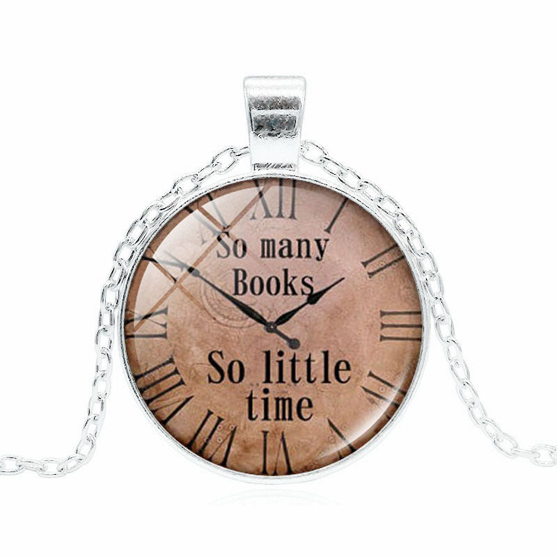 Vintage Clock Gem Pendant Necklace