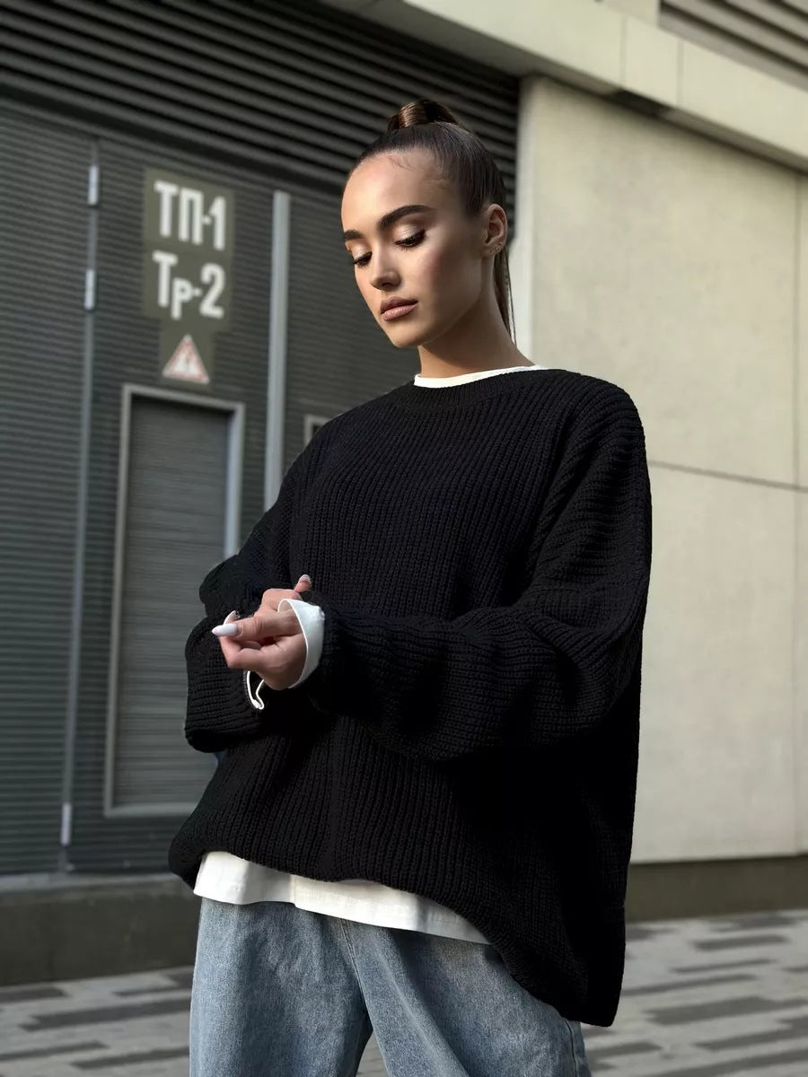 2024 Women's Loose Knit Sweater - Solid Color Crewneck