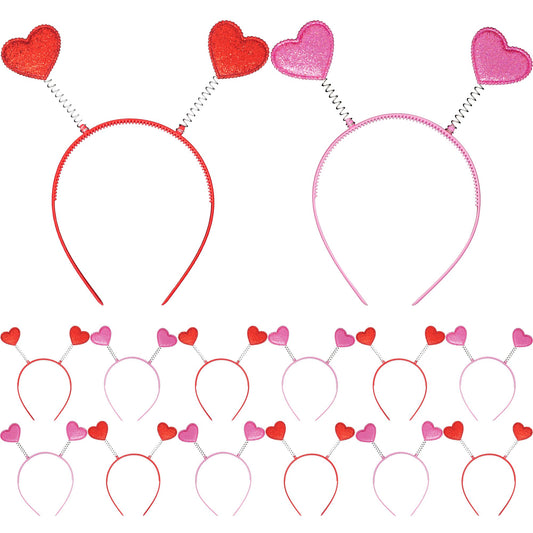 KatchOn Glitter Pink and Red Heart HeadBand - Pack of 12 | Valentines Day Heart Head Boppers for Valentines Day Decor | Heart Antenna Headband Valentines Headband Kids | Valentines Party Decorations