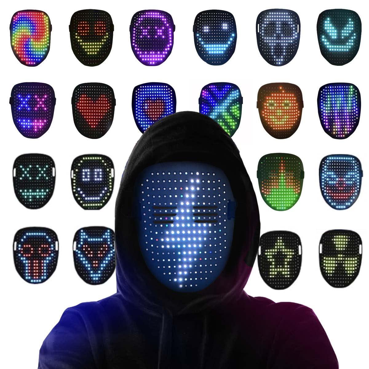 COKOTEE Led Mask Light up Mask with Gesture Sensing Face Transforming Mask for Halloween Festival Cosplay Costume Masquerade Parties gifts