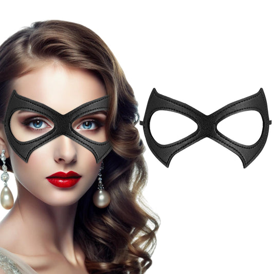 Tyqour Black Cat Masks Leather Half Cat Eye Mask Masquerade Mask for Halloween Carnival Fancy Dress Robber Cosplay Costume Party Props