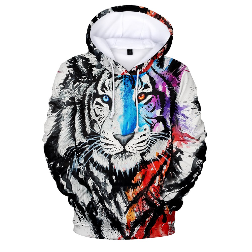 Men's Creative Print Hoodie with Animal Tiger Design