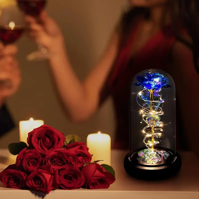 Light Up Rose in Glass Dome - 1pc Artificial Flower