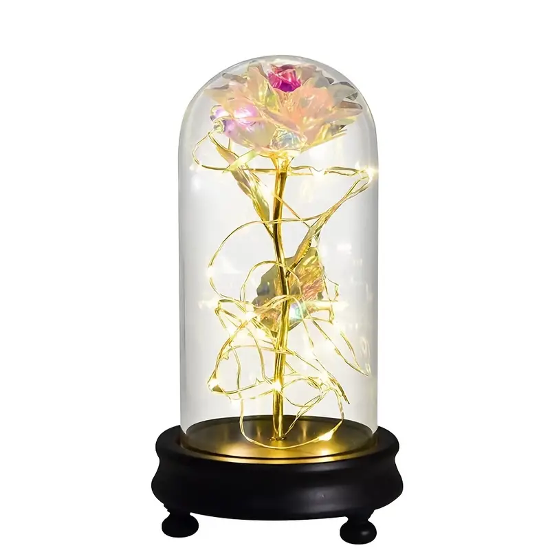Light Up Rose in Glass Dome - 1pc Artificial Flower