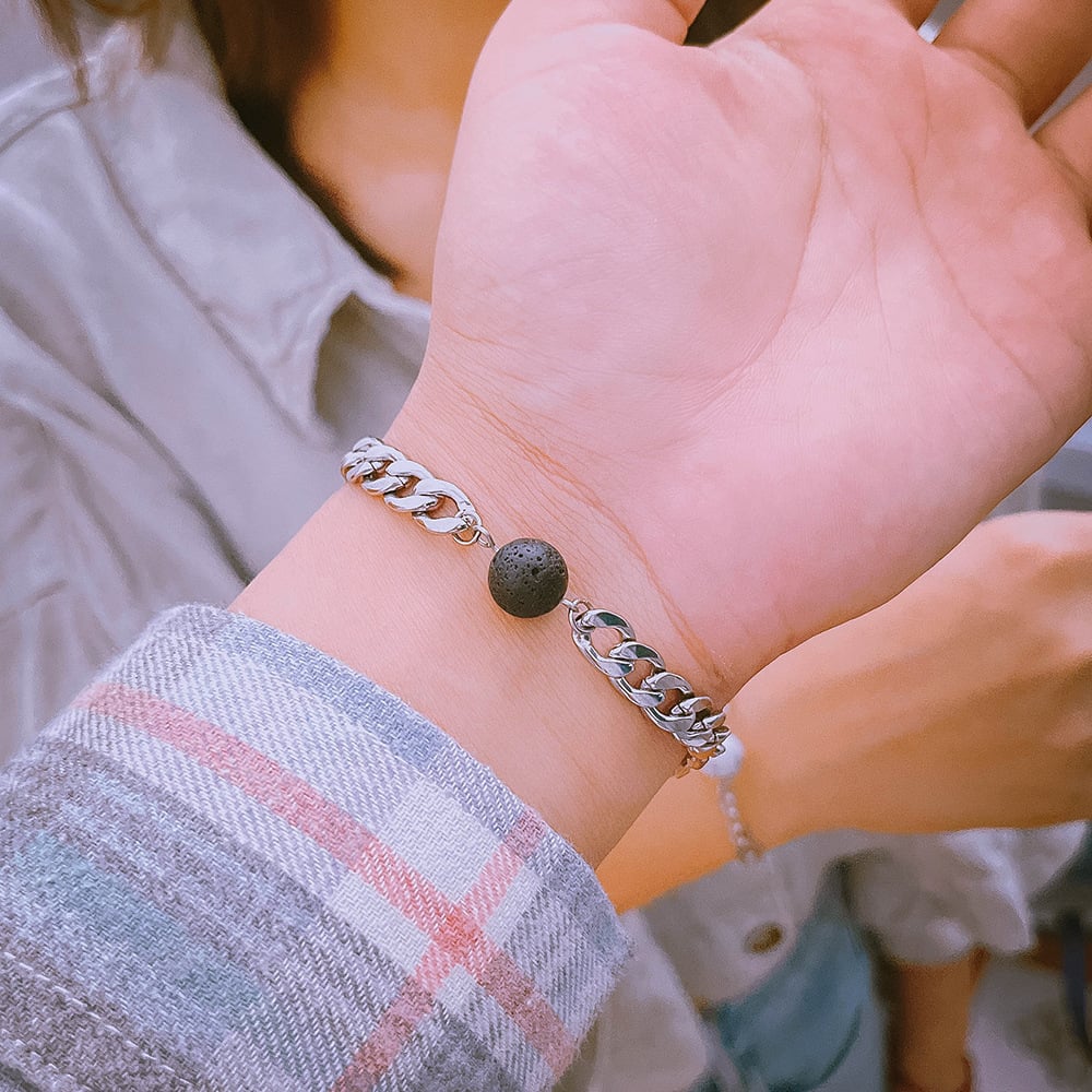 Simple Stainless Steel and Natural Stone Couple Bracelet