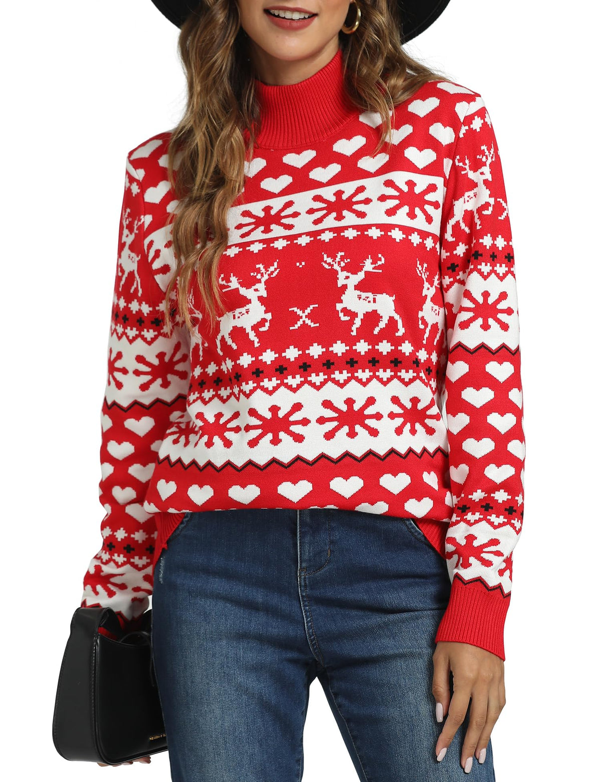 Kocowoo Women Cute Christmas Sweater Funny Ugly Snowflake Reindeer Patterns Long Sleeve Knit Xmas Pullover Tops