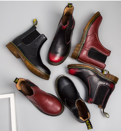Women's Cowhide Chunky-Heel Martin Boots