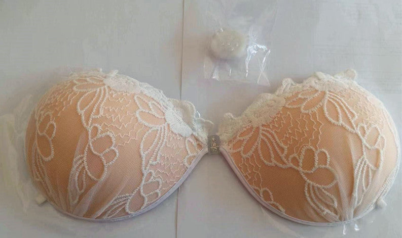 Thicker Embroidered Lace Invisible Bra with Silicone Cups