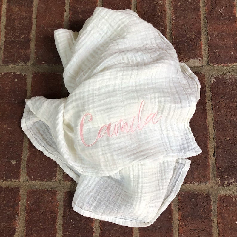 Embroidered Muslin Baby Swaddle Blanket