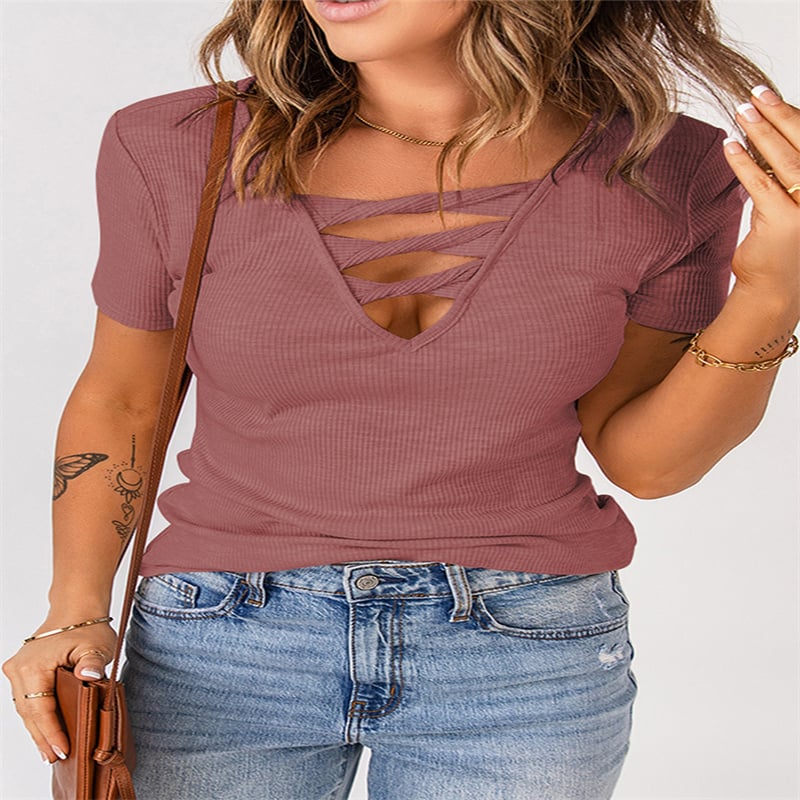 Plus Size V-Neck Pullover Solid Color Women's Top