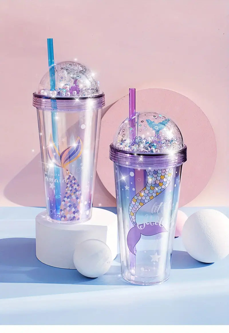 Pearl Mermaid 14oz Gradient Plastic Tumbler with Lid
