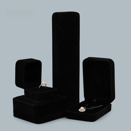 Black Velvet Jewelry Box Set for Rings, Necklaces, and More