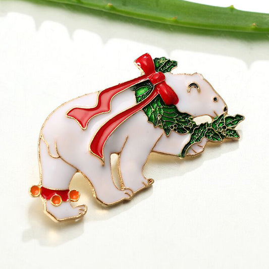 Vintage Christmas Brooches with Deer and Snowman