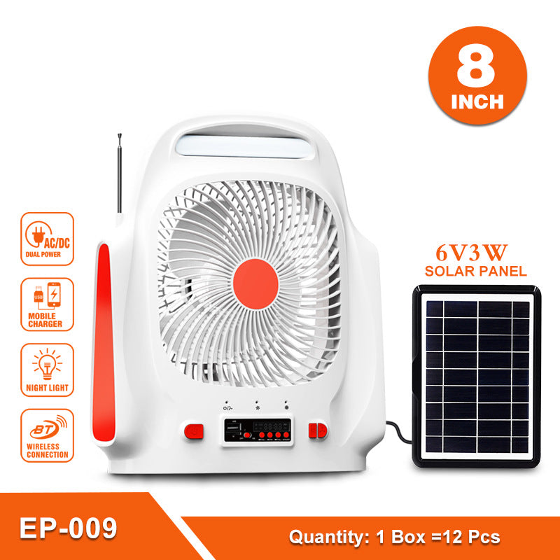 8-Inch Rechargeable Portable Fan with Bluetooth & Radio