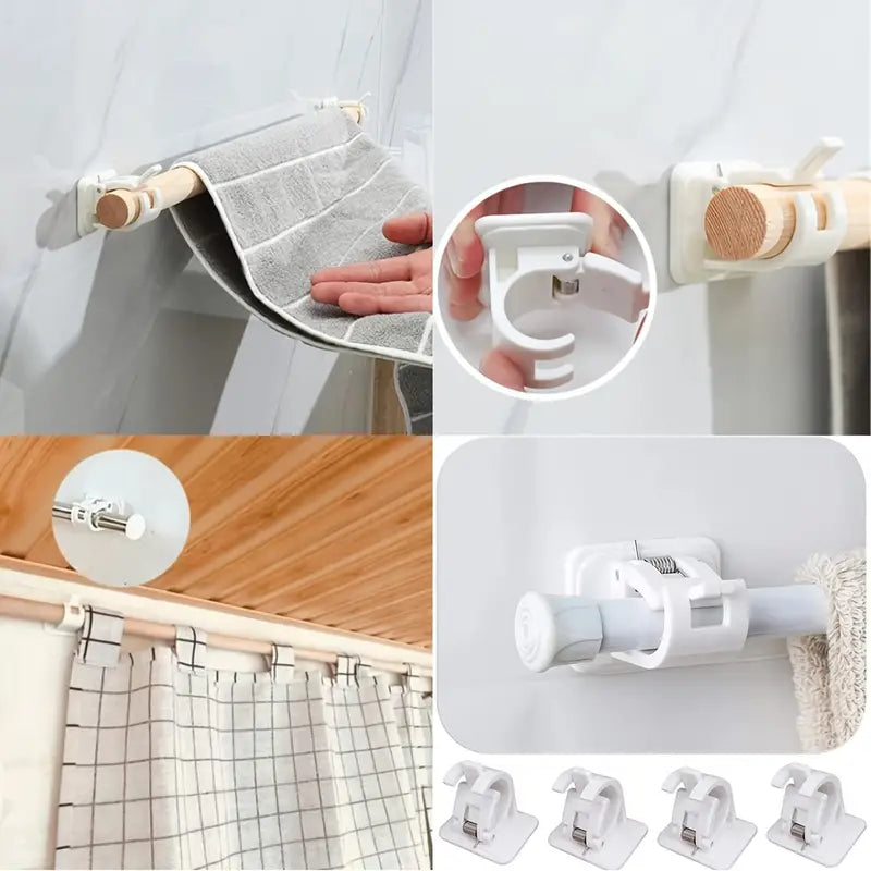 Adhesive Telescopic Rod Clip Holder for Curtains