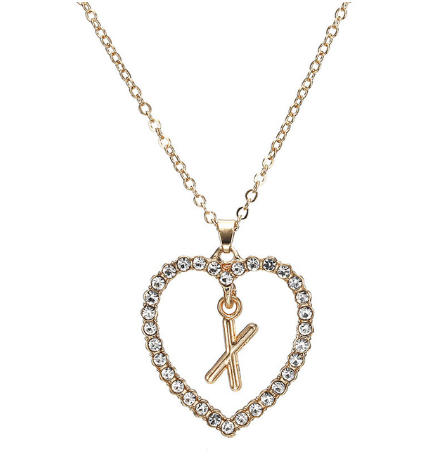 Crystal Heart Letter Necklace