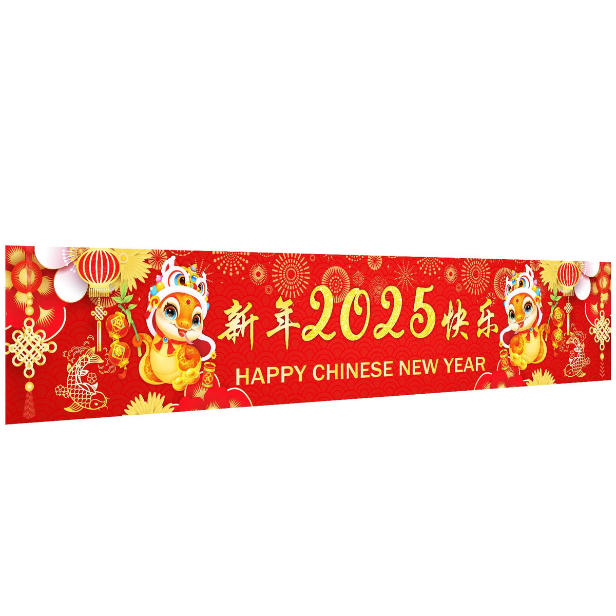 Reginary Chinese New Year Decorations 2025 New Year Party Supplies Year of The Snake Party Banner Large Fabric Happy New Year Banner for Chinese Spring Festival Supplies Outdoor Indoor 8.2 x 1.5 ft