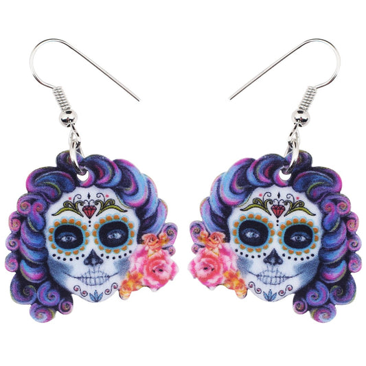 Halloween Sugar Skull Dangle Earrings
